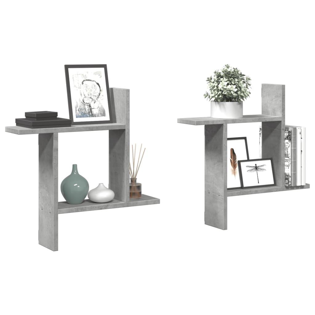 Væghylder 2 stk. 50x12x50 cm konstrueret træ betongrå