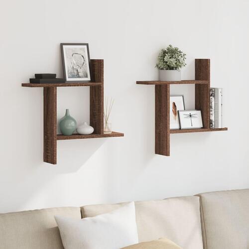 Væghylder 2 stk. 50x12x50 cm konstrueret træ brun egetræsfarve