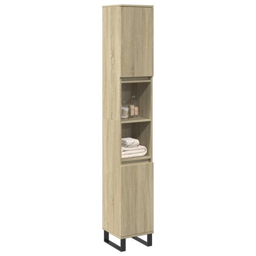 Badeværelsesskab 30x30x190 cm konstrueret træ sonoma-eg