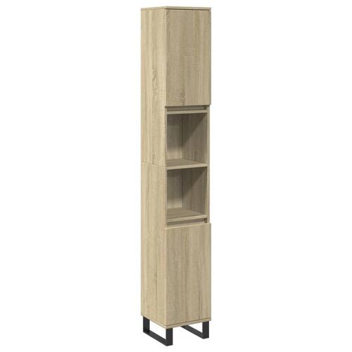 Badeværelsesskab 30x30x190 cm konstrueret træ sonoma-eg