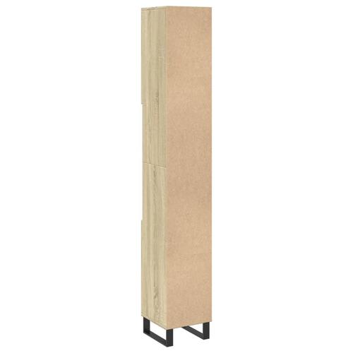 Badeværelsesskab 30x30x190 cm konstrueret træ sonoma-eg