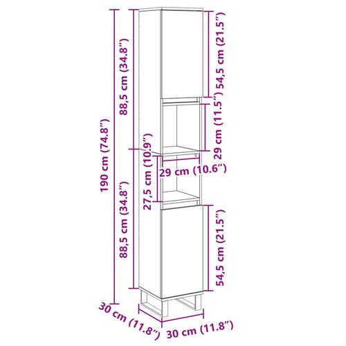 Badeværelsesskab 30x30x190 cm konstrueret træ sonoma-eg