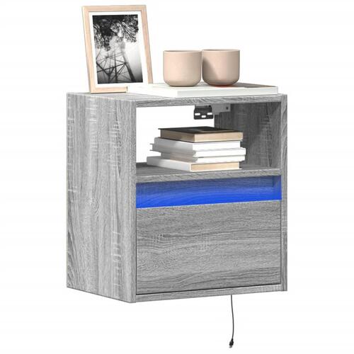 Væghængt tv-bord m. LED-lys 41x31x45 cm grå sonoma-eg