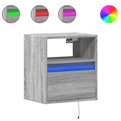 Væghængt tv-bord m. LED-lys 41x31x45 cm grå sonoma-eg