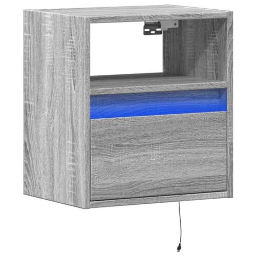 Væghængt tv-bord m. LED-lys 41x31x45 cm grå sonoma-eg