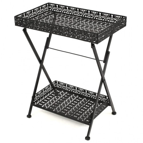 Foldbart tebord i metal - vintagestil, 58 × 35 × 72 cm, sort
