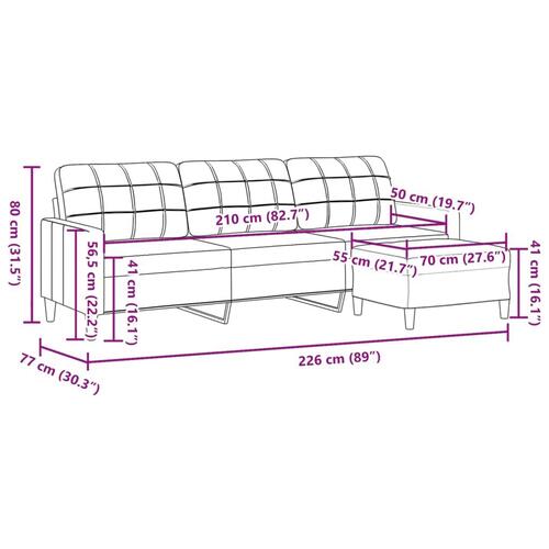 3-personers sofa med fodskammel 210 cm stof Cremefarvet