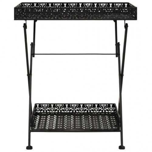 Foldbart tebord i metal - vintagestil, 58 × 35 × 72 cm, sort
