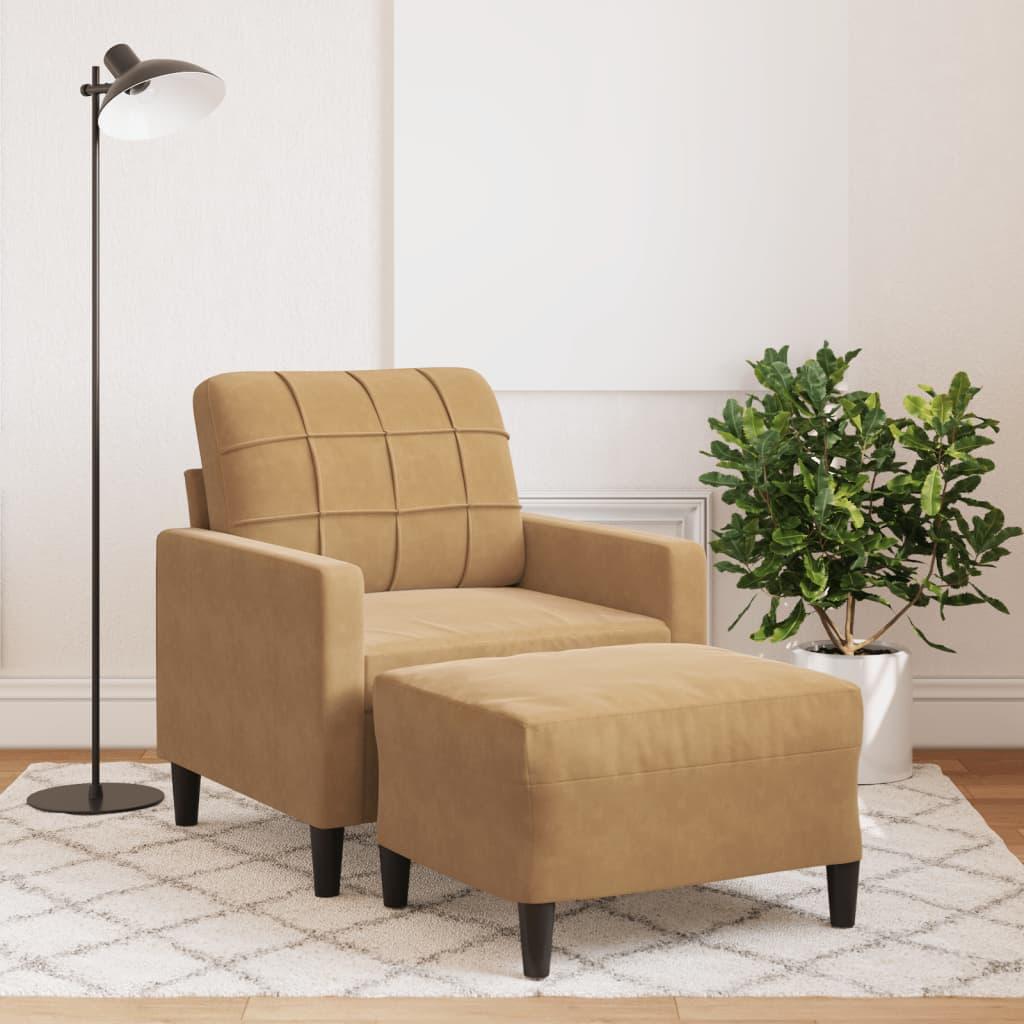Sofastol med fodskammel 60 cm velour brun