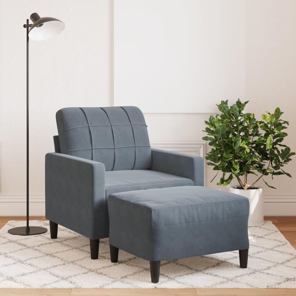 Sofastol med fodskammel 60 cm velour mørkegrå