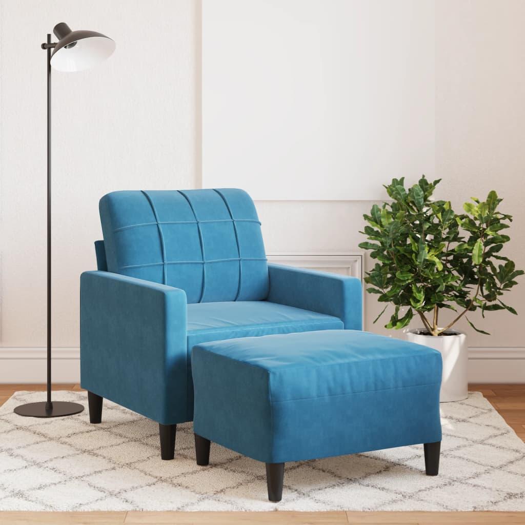 Sofastol med fodskammel 60 cm velour blå