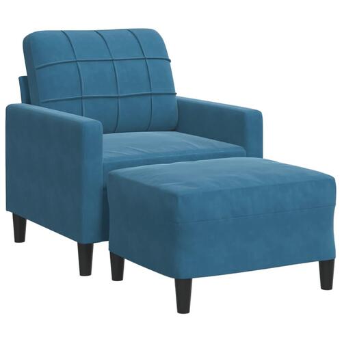 Sofastol med fodskammel 60 cm velour blå