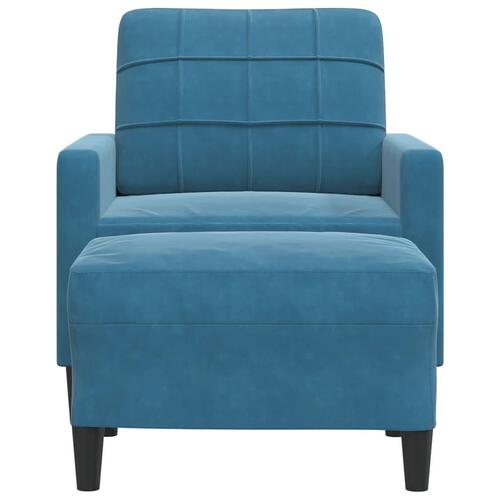 Sofastol med fodskammel 60 cm velour blå