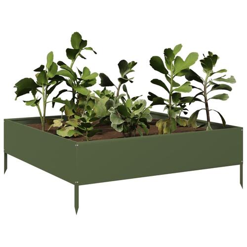 Højbed 100x100x33,5 cm stål olivengrøn