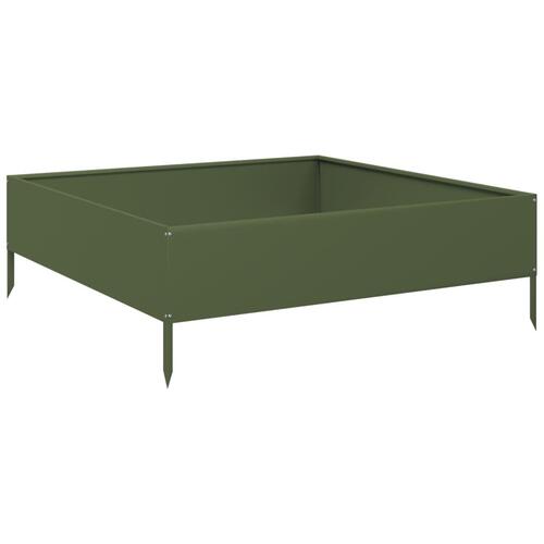 Højbed 100x100x33,5 cm stål olivengrøn