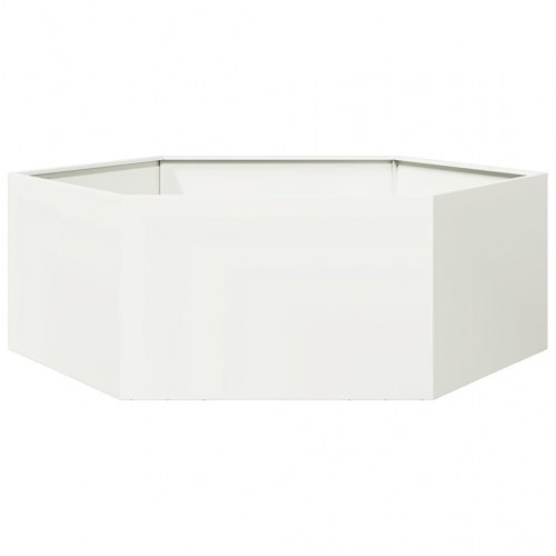 Sekskantet plantekasse i stål - hvid, 138 × 120 × 45 cm