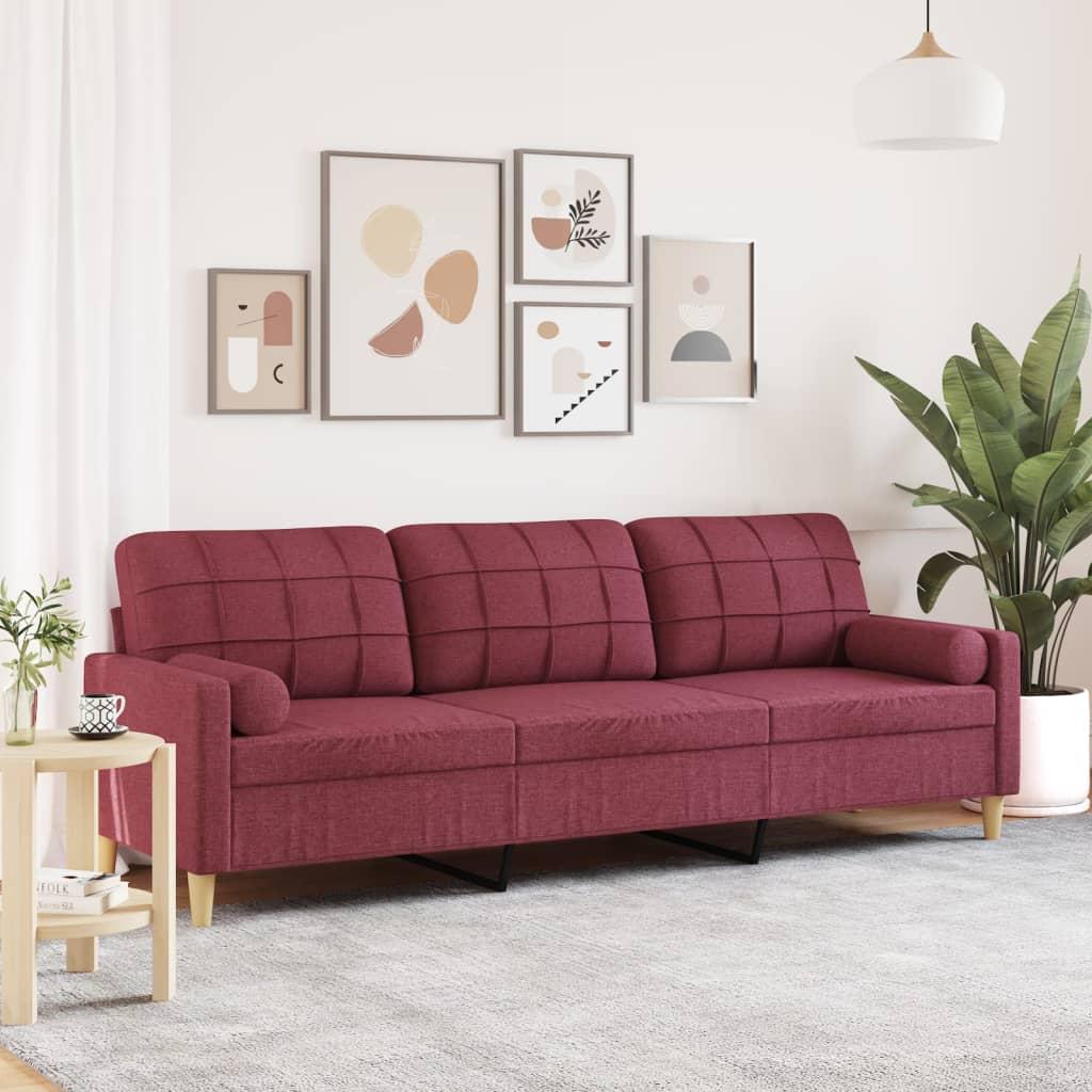 2-Personers Sofa Med Pyntepuder Stof - 210 cm / Vinrød