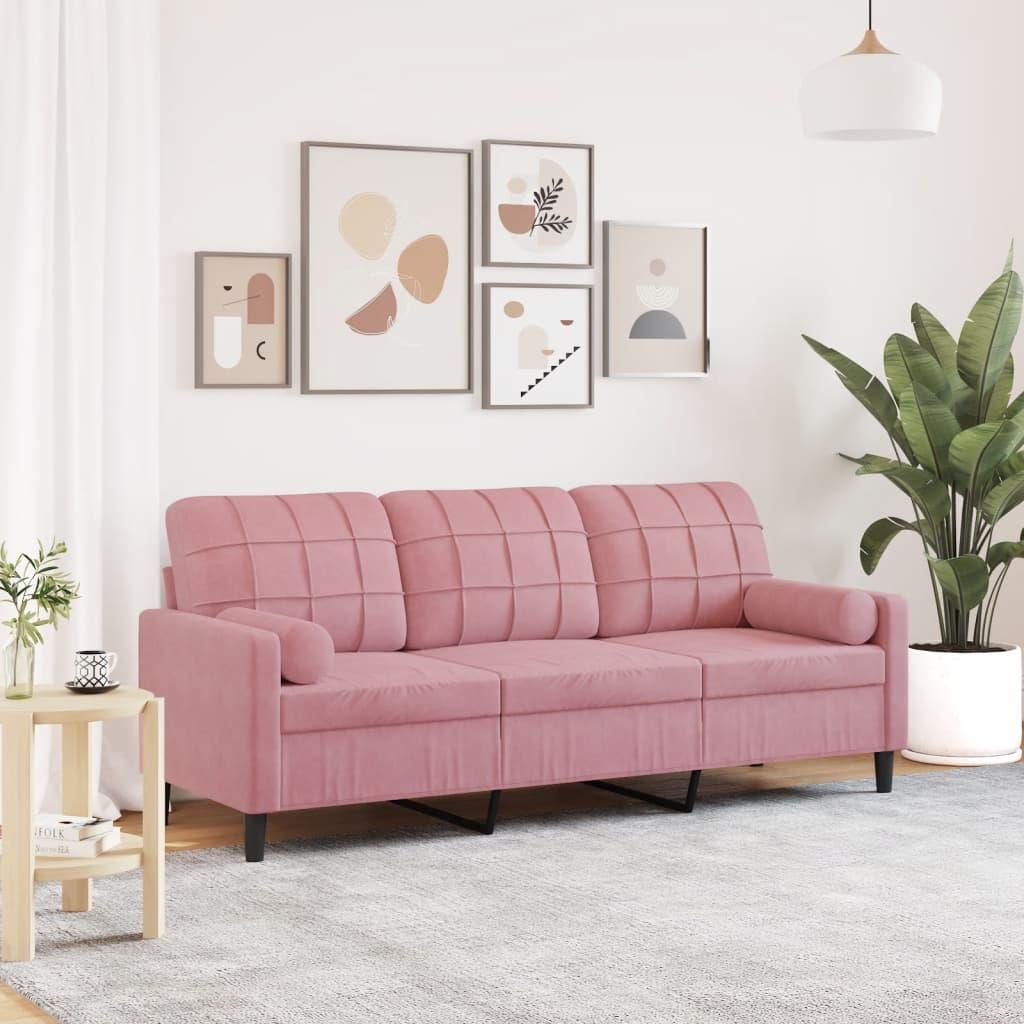 2-Personers Sofa Med Pyntepuder Velour - 180 cm / Lyserød