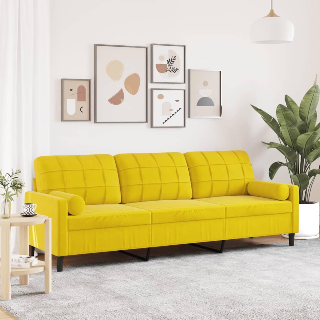 3-personers sofa med pyntepuder 210 cm fløjl gul