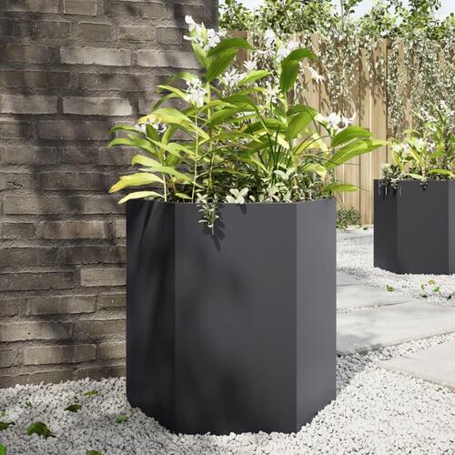Plantekasser 2 stk. 46x40x45 cm sekskantet stål sort
