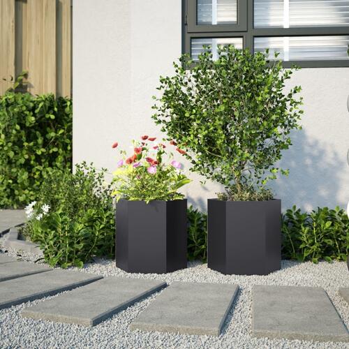 Plantekasser 2 stk. 46x40x45 cm sekskantet stål sort