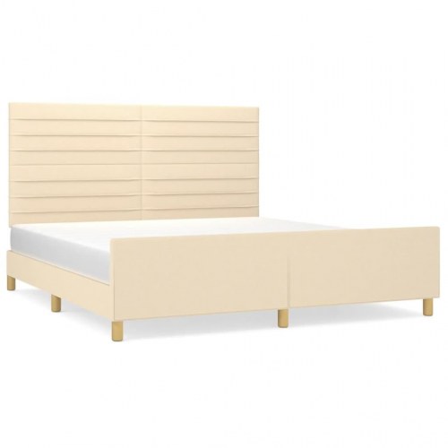 Sengeramme med sengegavl 160x200 cm - stof, cremefarvet