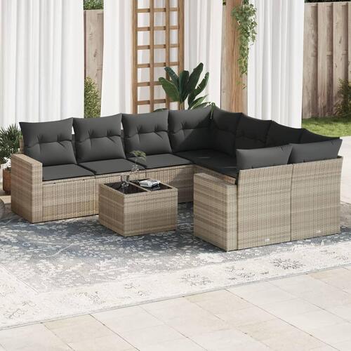 Sofasæt til haven 9 dele med hynder polyrattan lysegrå