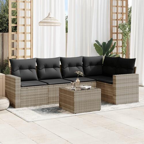 Sofasæt til haven 6 dele med hynder polyrattan lysegrå