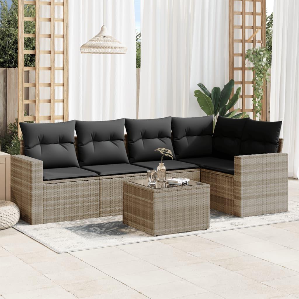 Sofasæt til haven 6 dele med hynder polyrattan lysegrå