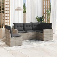 Sofasæt 5 dele med hynder polyrattan lysegrå