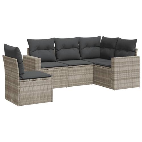 Sofasæt 5 dele med hynder polyrattan lysegrå