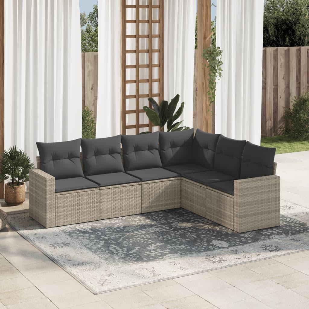 Sofasæt til haven 6 dele med hynder polyrattan lysegrå billede