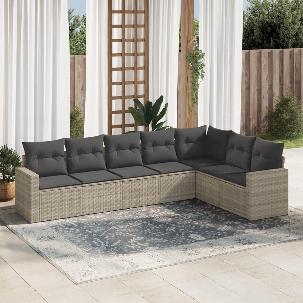 Sofasæt til haven 7 dele med hynder polyrattan lysegrå billede