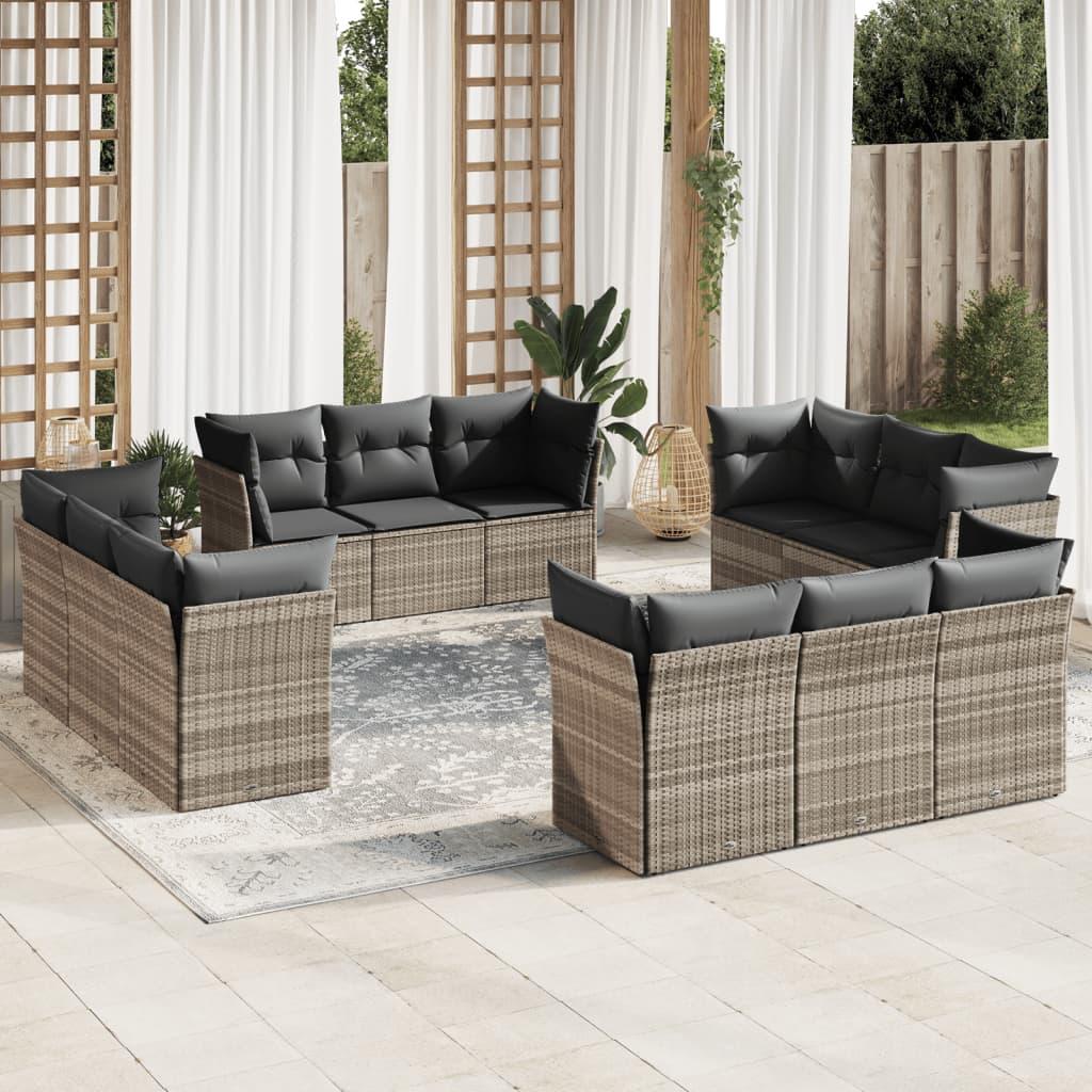 Sofasæt til haven 12 dele med hynder polyrattan lysegrå