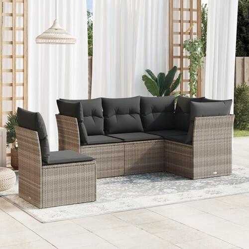 Sofasæt 5 dele med hynder polyrattan lysegrå