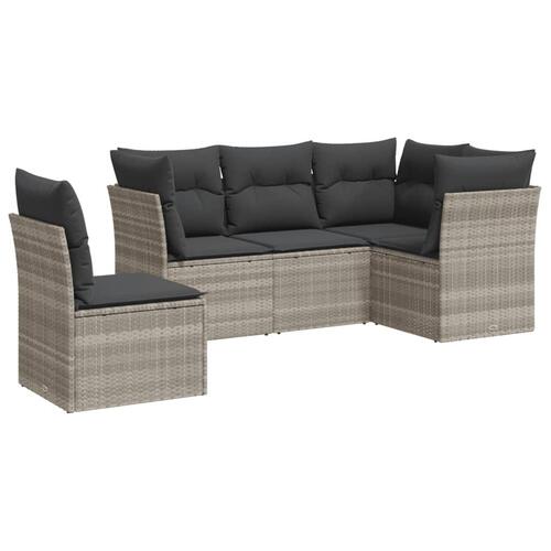 Sofasæt 5 dele med hynder polyrattan lysegrå