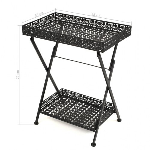 Foldbart tebord i metal - vintagestil, 58 × 35 × 72 cm, sort