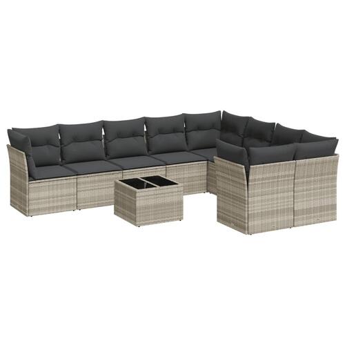 Sofasæt til haven 10 dele med hynder polyrattan lysegrå