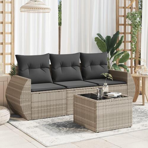 Sofasæt til haven 4 dele med hynder polyrattan lysegrå