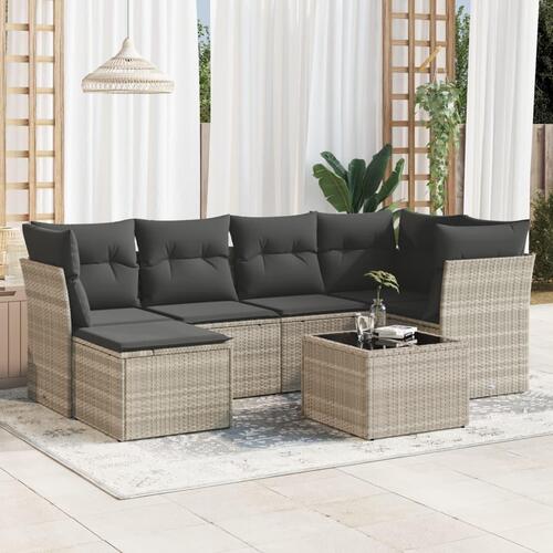 Sofasæt til haven 7 dele med hynder polyrattan lysegrå