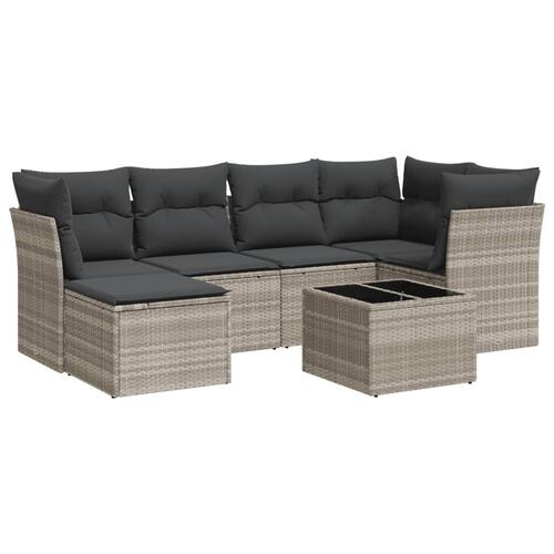 Sofasæt til haven 7 dele med hynder polyrattan lysegrå
