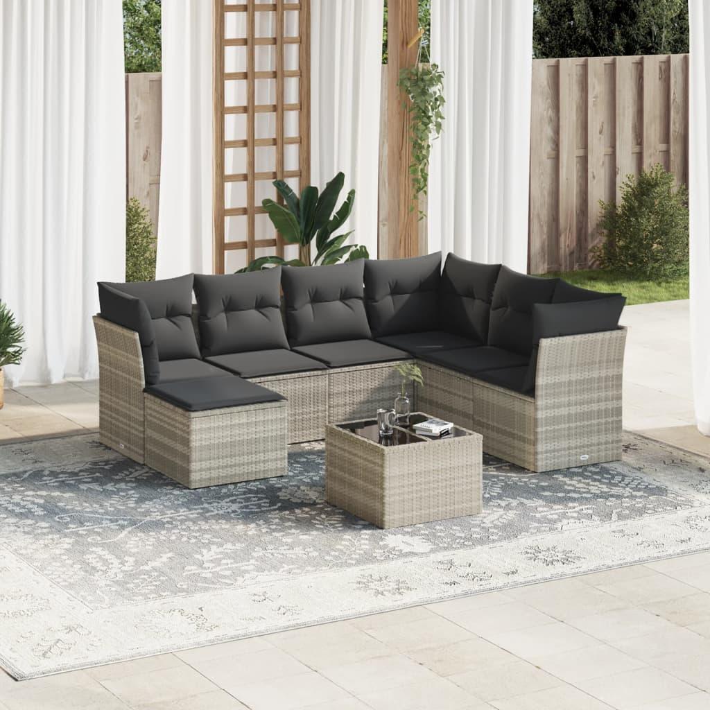 Sofasæt til haven 8 dele med hynder polyrattan lysegrå