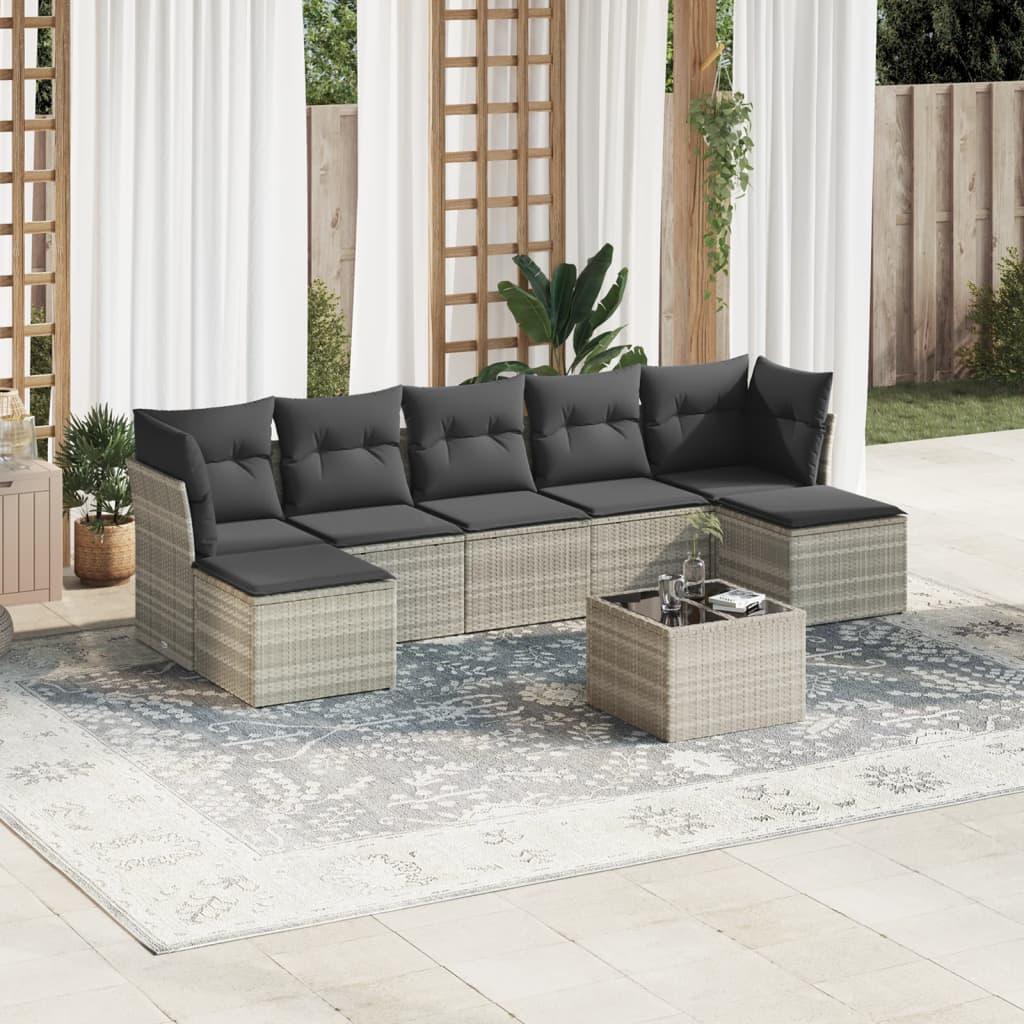 Sofasæt til haven 8 dele med hynder polyrattan lysegrå