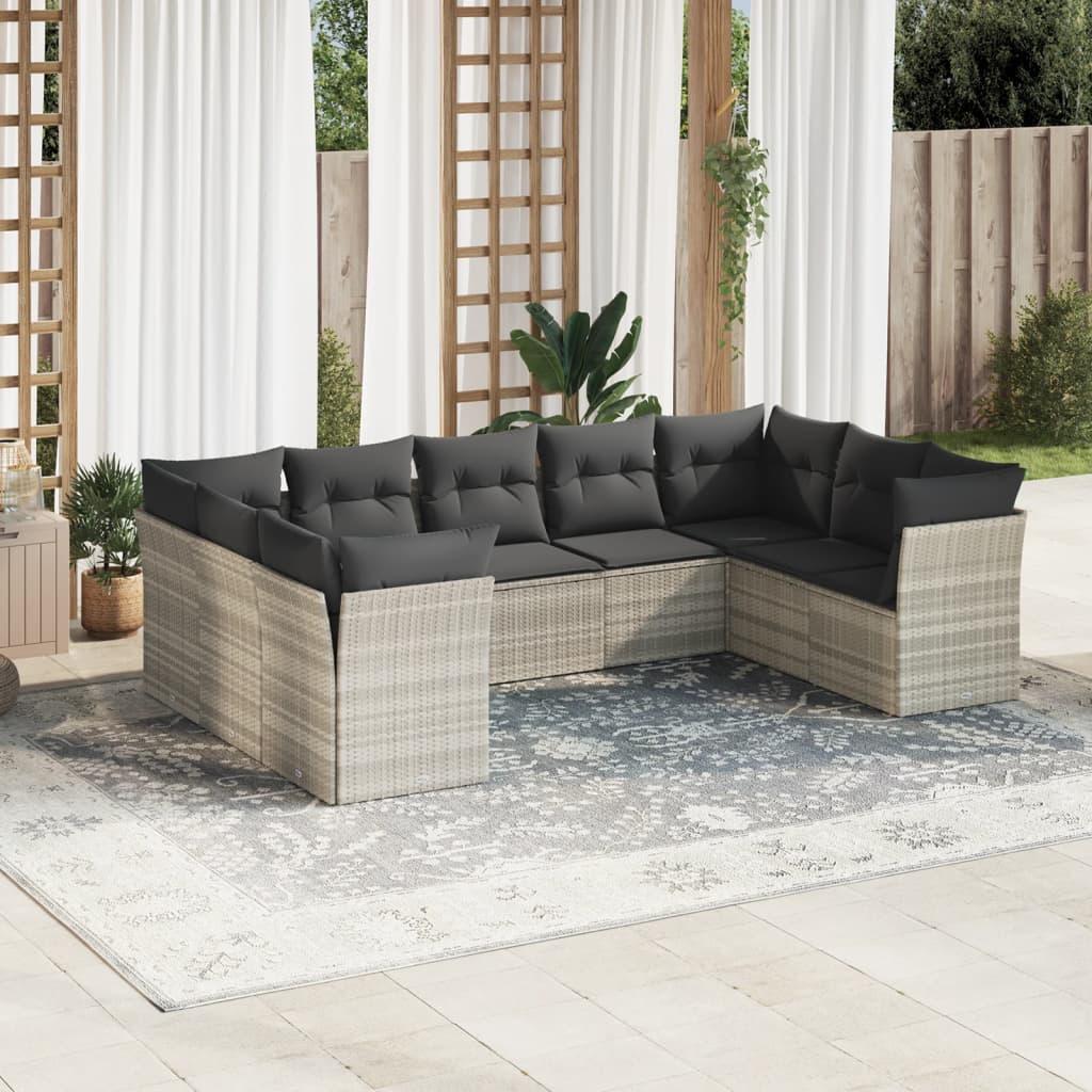 Sofasæt til haven 9 dele med hynder polyrattan lysegrå