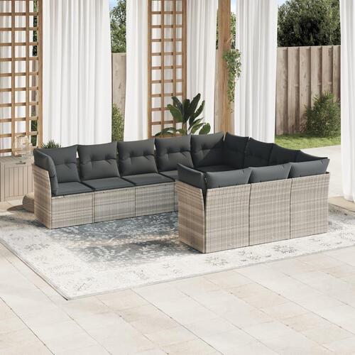 Sofasæt til haven 10 dele med hynder polyrattan lysegrå
