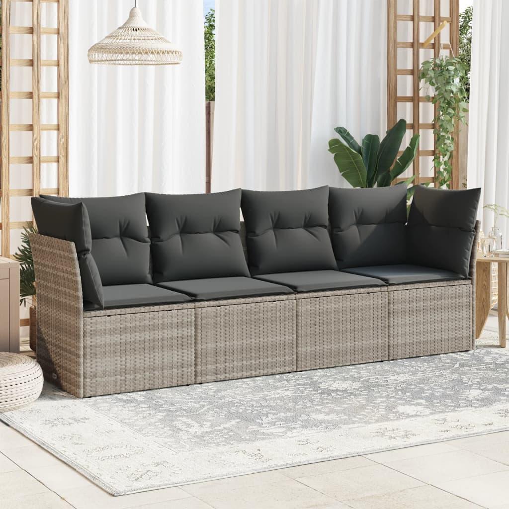 Sofasæt til haven 4 dele med hynder polyrattan lysegrå billede