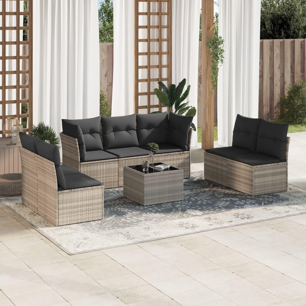 Sofasæt til haven 8 dele med hynder polyrattan lysegrå