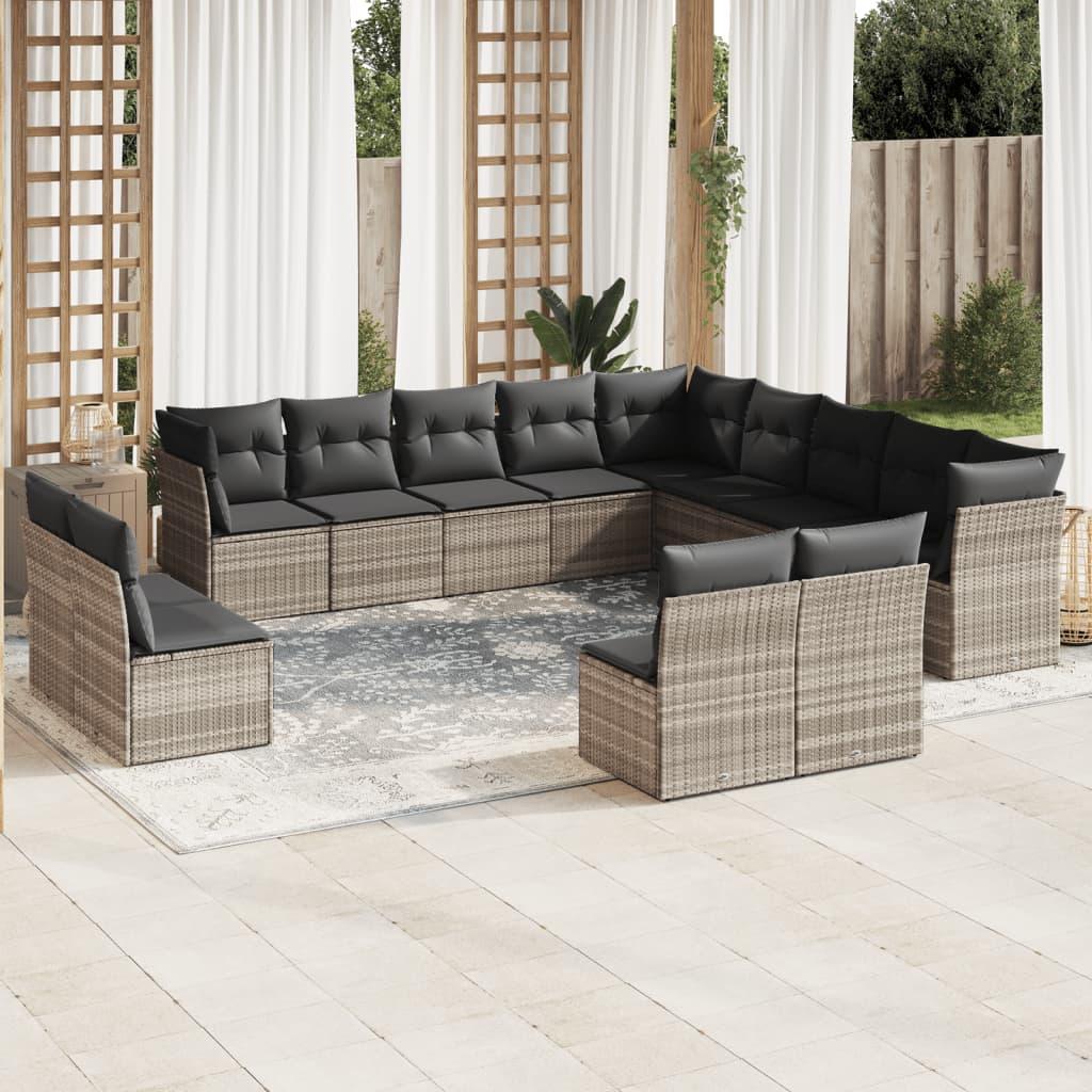 Sofasæt til haven 13 dele med hynder polyrattan lysegrå
