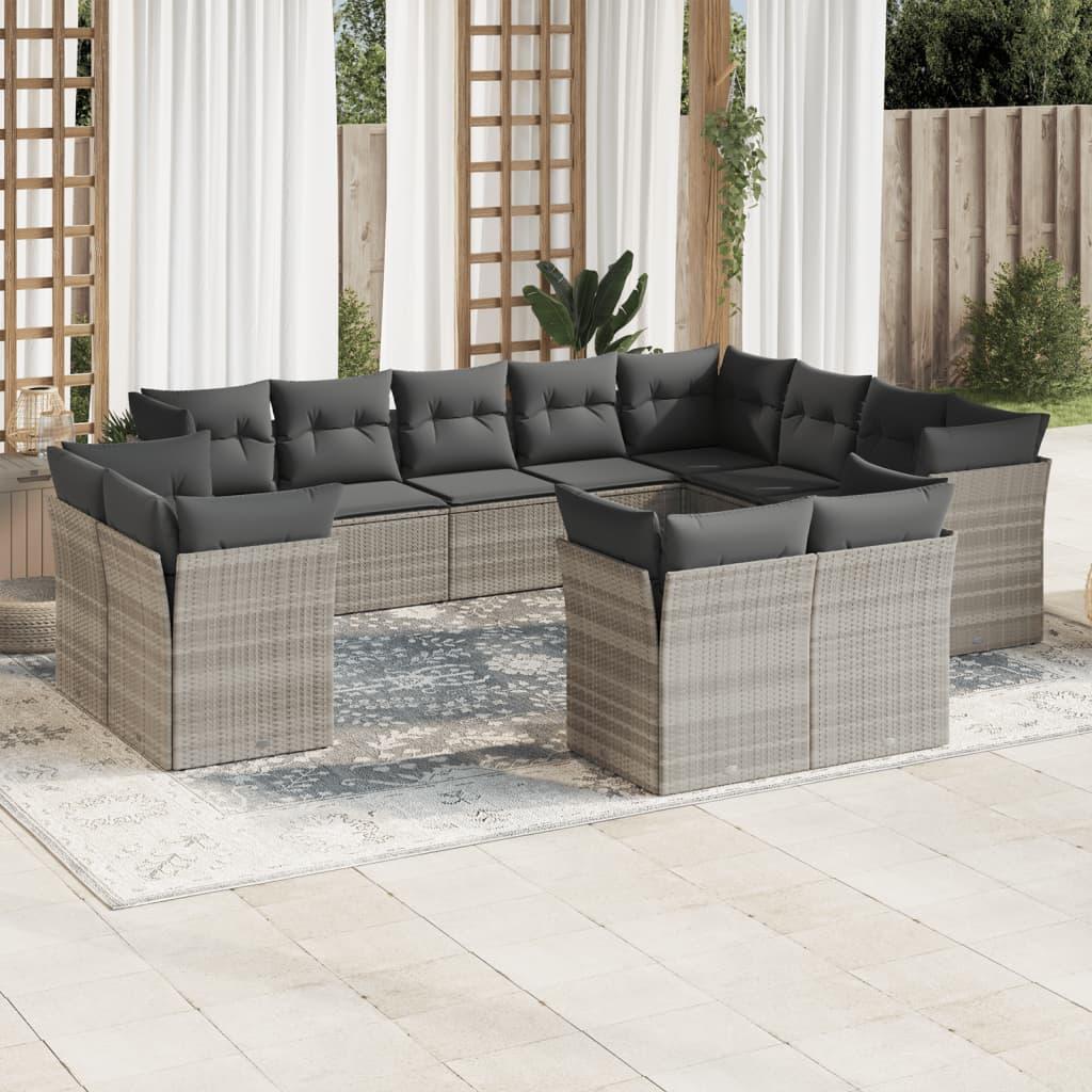 Sofasæt til haven 12 dele med hynder polyrattan lysegrå