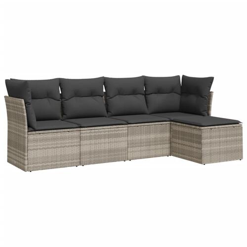 Sofasæt 5 dele med hynder polyrattan lysegrå